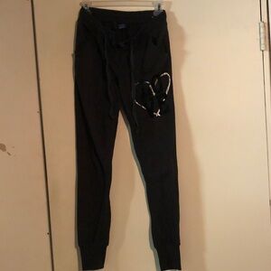 PINK Victoria's Secret Black Joggers with silver Heart